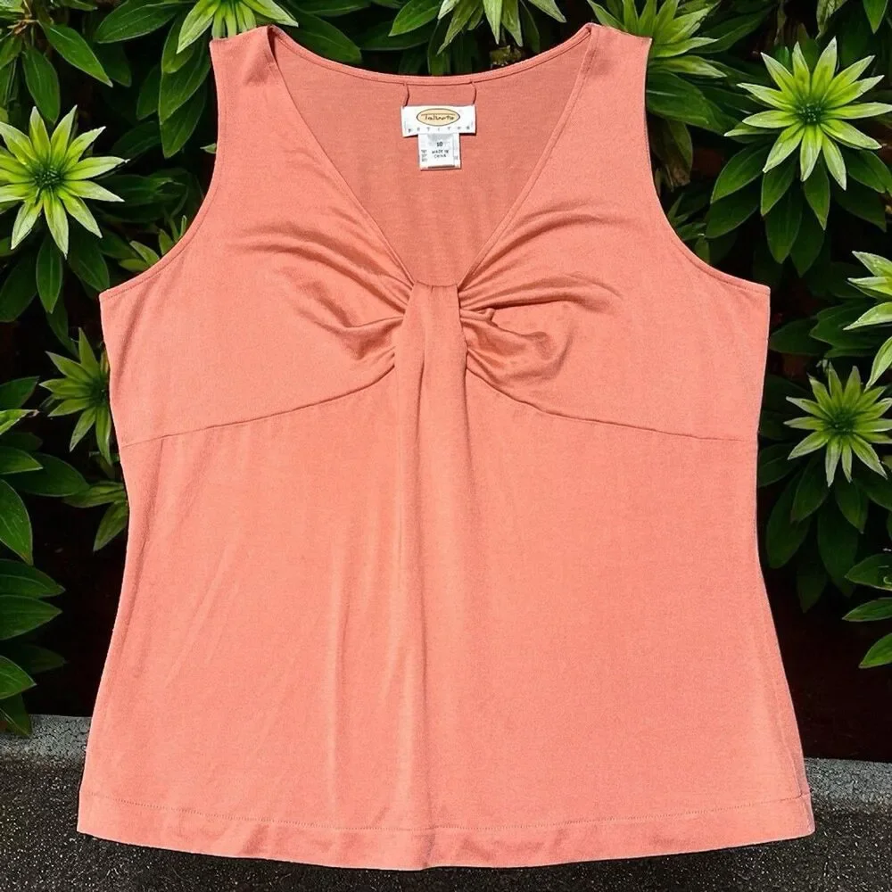 Talbots Petite 10P Coral Silk Blend Tank Twist Front Sleeveless Top